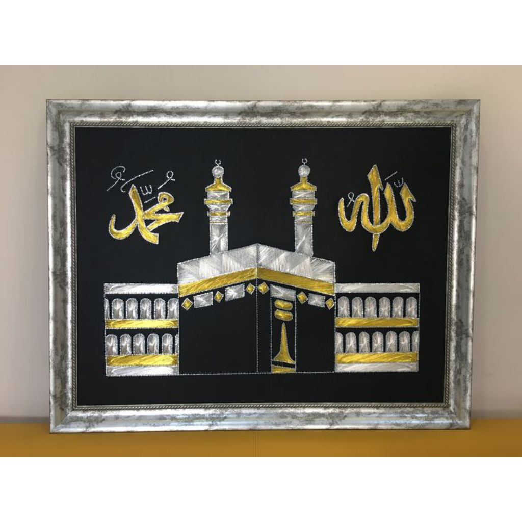 Lukisan dinding kaligrafi Ka'bah lukisan kanvas seni tangan hendmade (siap pajang)