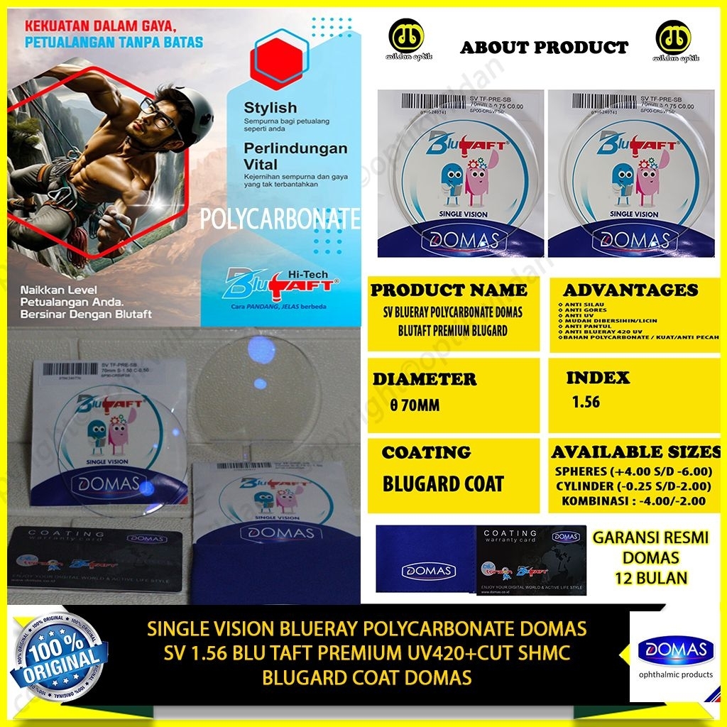 DOMAS SINGLE VISION BLUTAFT PREMIUM BLUGARD COAT/BLUERAY POLYCARBONATE