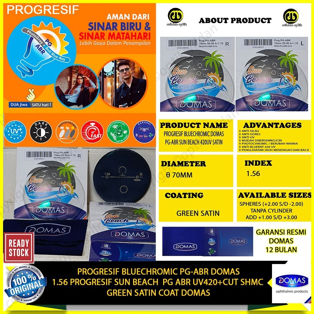 Domas Progresif Bluechromic PG-ABR UV 420 Sun Beach Green Satin Coat Original