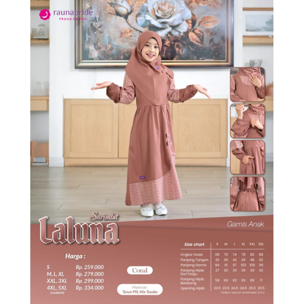 SARIMBIT LALUNA BY RAUNA GAMIS ANAK, GAMIS ANAK SARIMBIT LALUNA BY RAUNA