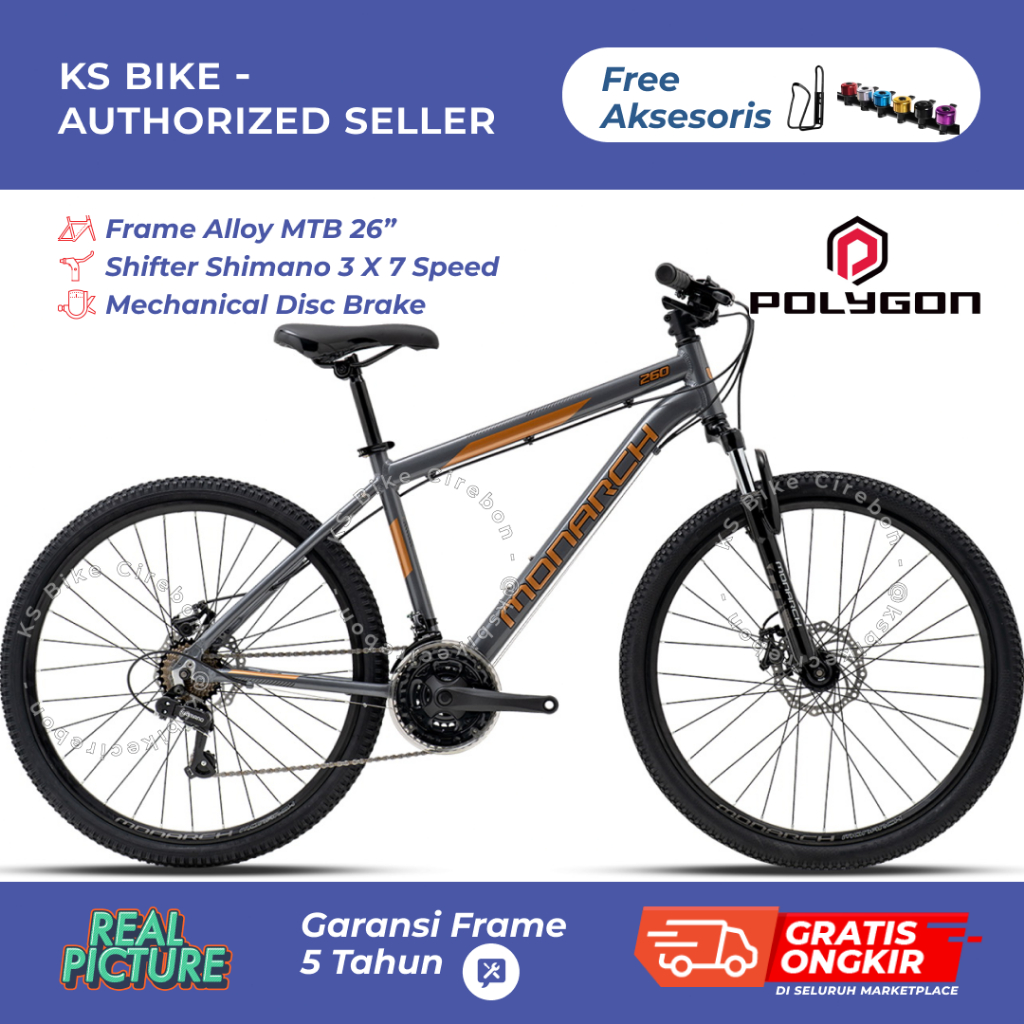 Polygon Monarch 260 MTB 26 Inch Sepeda Gunung 26 Inci Monarch 260 Frame Alloy Ringan Sepeda MTB Poly