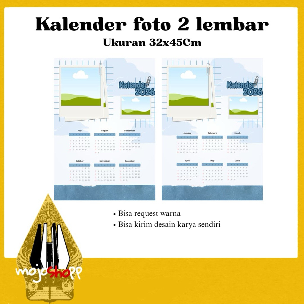 kalender foto / kalender dinding /kalender custom / kalender foto keluarga / kalender 2 lembar