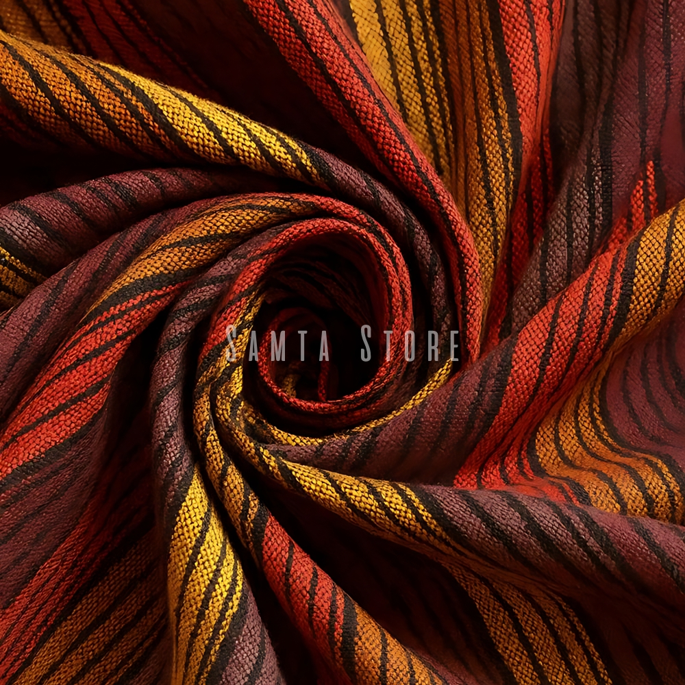 Kain Lurik Tenun Merah Salur Merah Cokelat