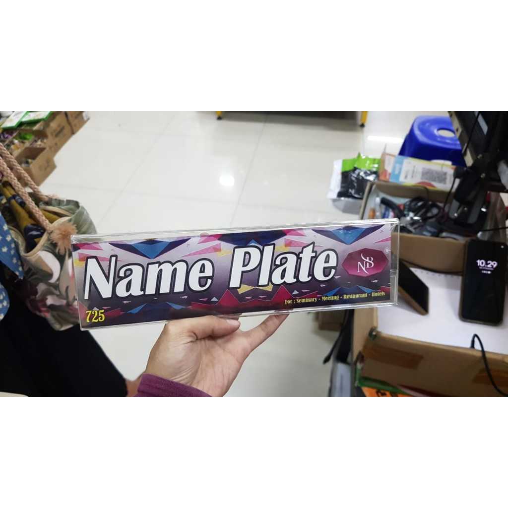 NB Acrylic Name plate / standing papan acrylic nama 2 sisi 725
