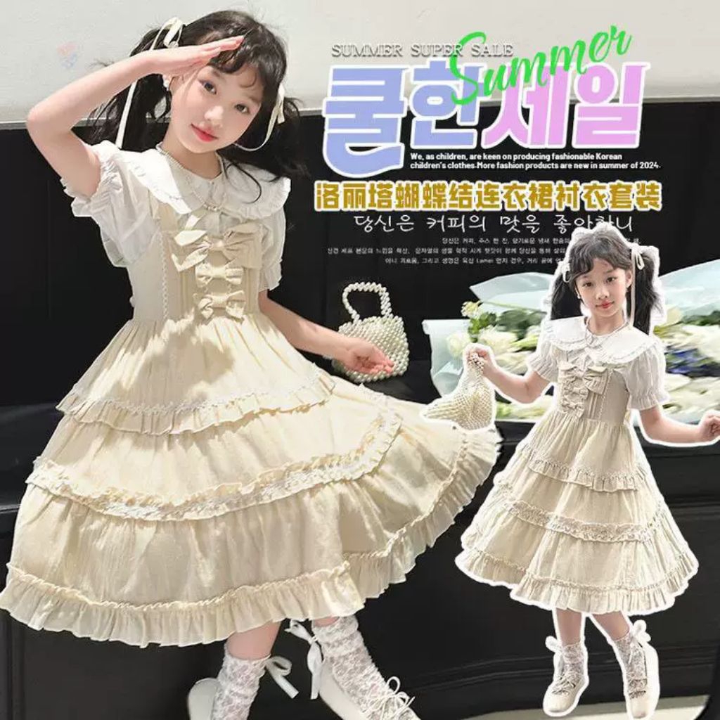 size 130.160.170 setelan 2in1 dress noni pita cantik anak perempuan