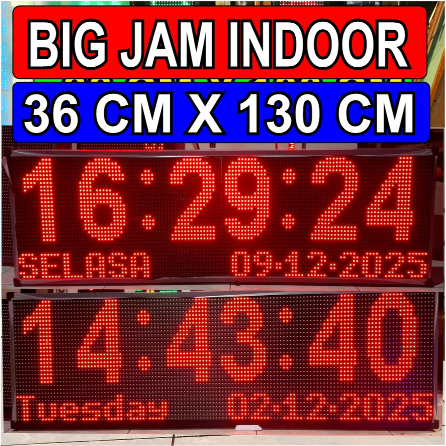 jam digital LAYAR BESAR INDOOR jam tanggal 36 cm x 130 cm