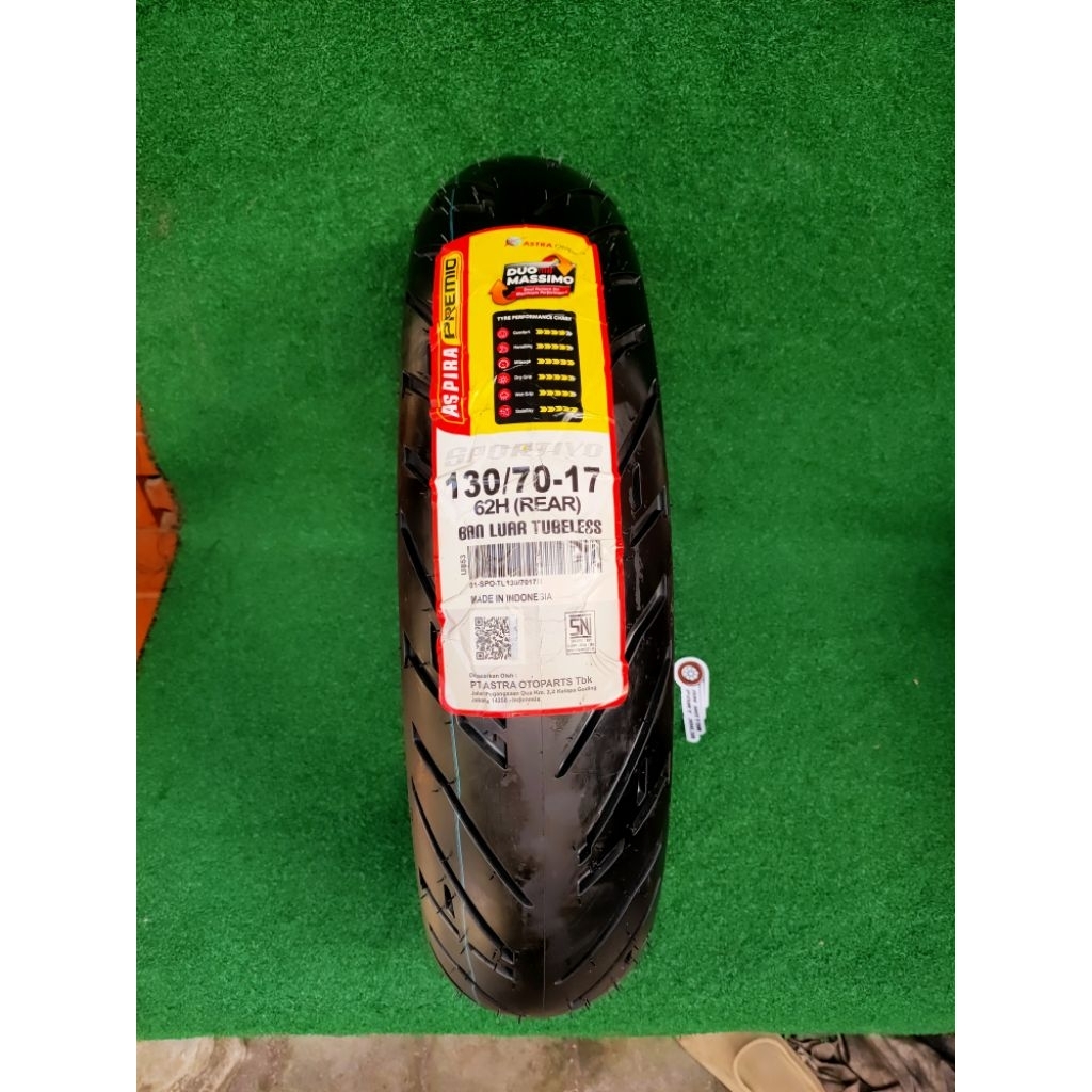 BAN LUAR TUBELESS 130/70 17 ASPIRA PREMIO SPORTIVO 2025 BAN LUAR 130/70 17 ASPIRA PREMIO SPORTIVO TU