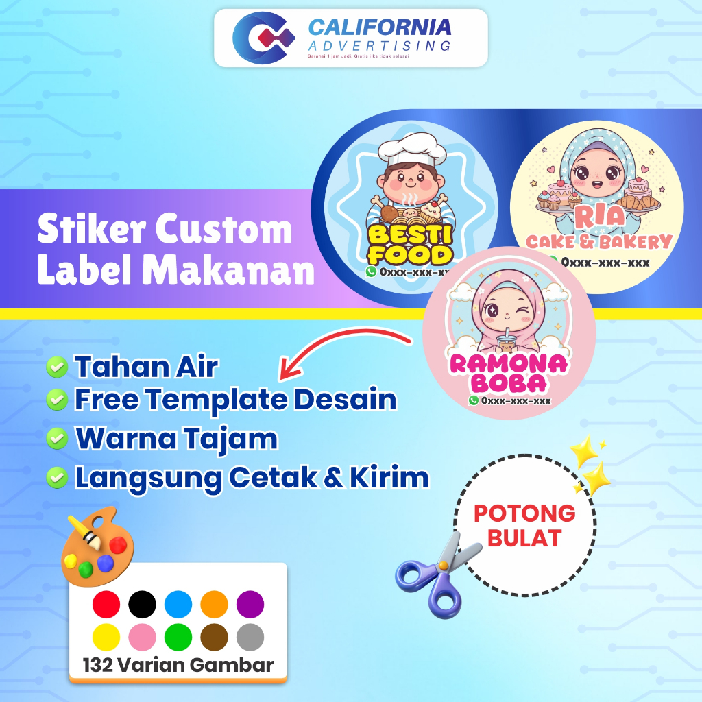 [1HARI JADI] Label Makanan / Cetak Stiker Bulat Kotak Custom / Sticker Label Logo Makanan / Label Ke