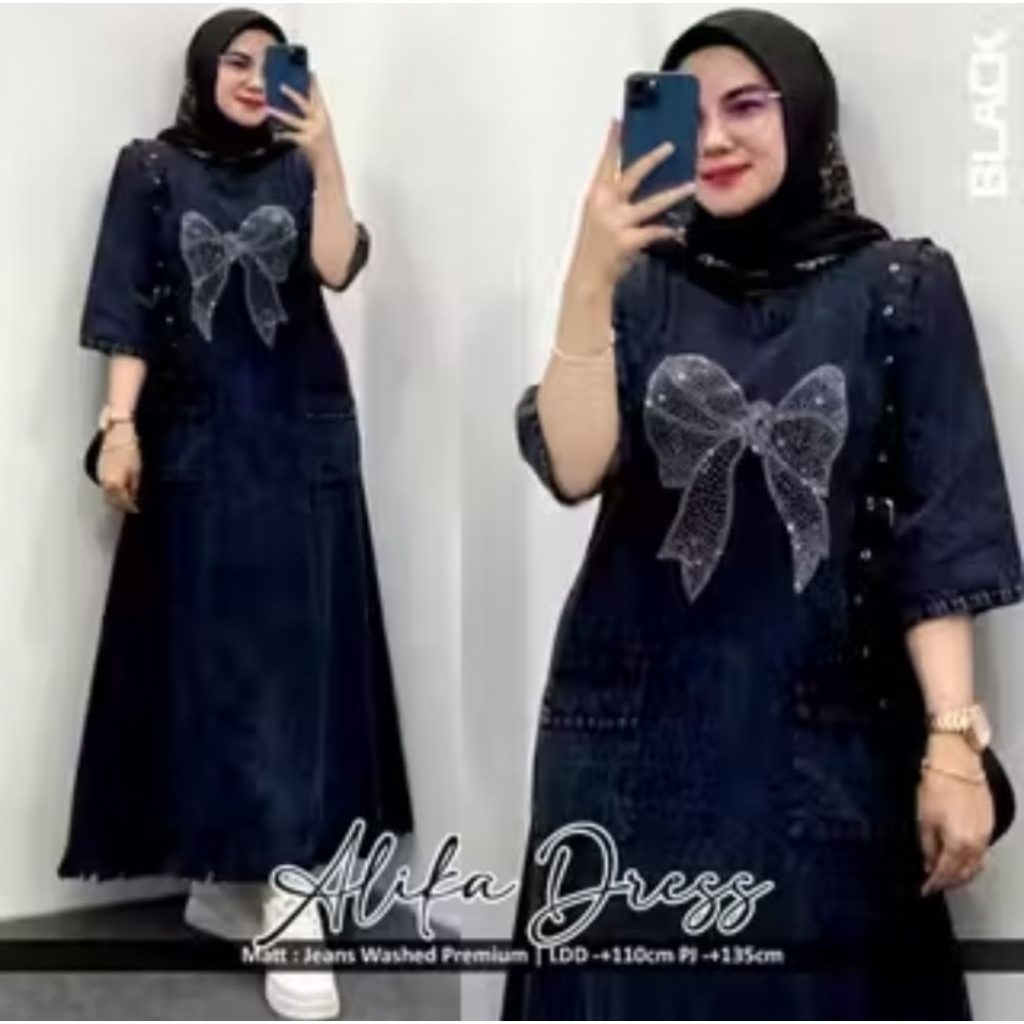 alika dress gamis denim gamis wanita muslim baju wanita muslim denim