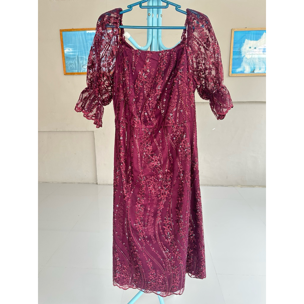 Miss Nomi Kendall Dres vol.5/Dress Pesta/Dress Brokat (Maroon, Size L)