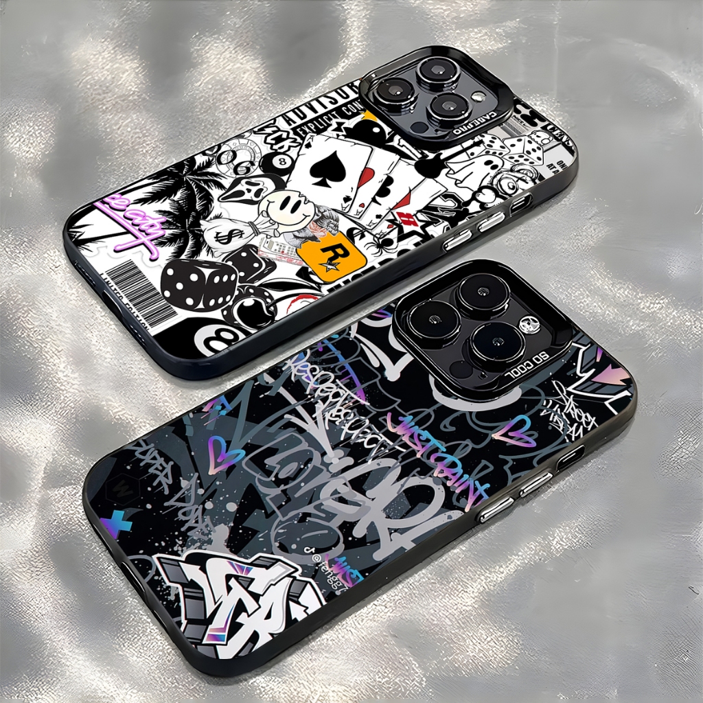 Casing IMD Black Hologram Oppo A5X A5i A3X A3 A5 Pro A18 A38 A17 A58 A60 4G 5G A77S 4F 11F 14F 8T So