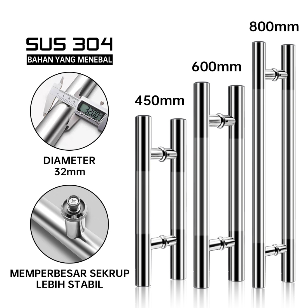 600mm Gagang pintu kaca gagang pintu kaca stainless steel gagang pintu kaca buram bulat 450mm gagang