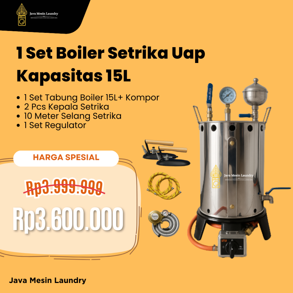 Boiler Setrika Uap Kapasitas 15Liter Fullset 2 Kepala Setrika Laundry Kiloan & Rumahan