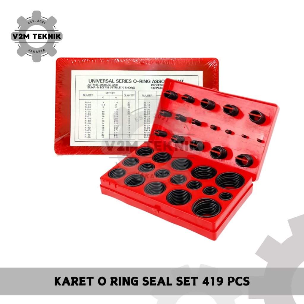 Karet O Ring Seal Set 419 PCS / Set Karet Universal Seal Tightening Box Merah / O-Ring Seal Set 419 