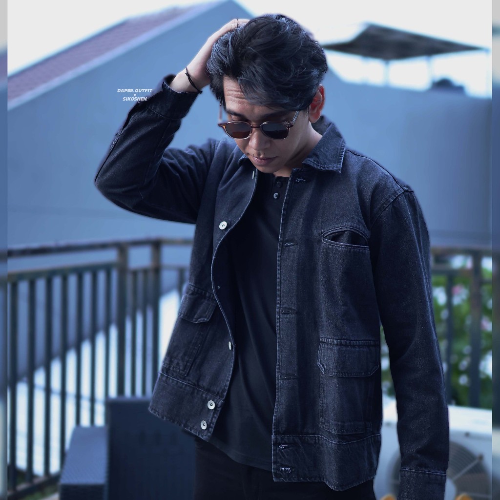 Tony Jack Work Jacket - Jaket Jeans Boxy Fit Dark Grey