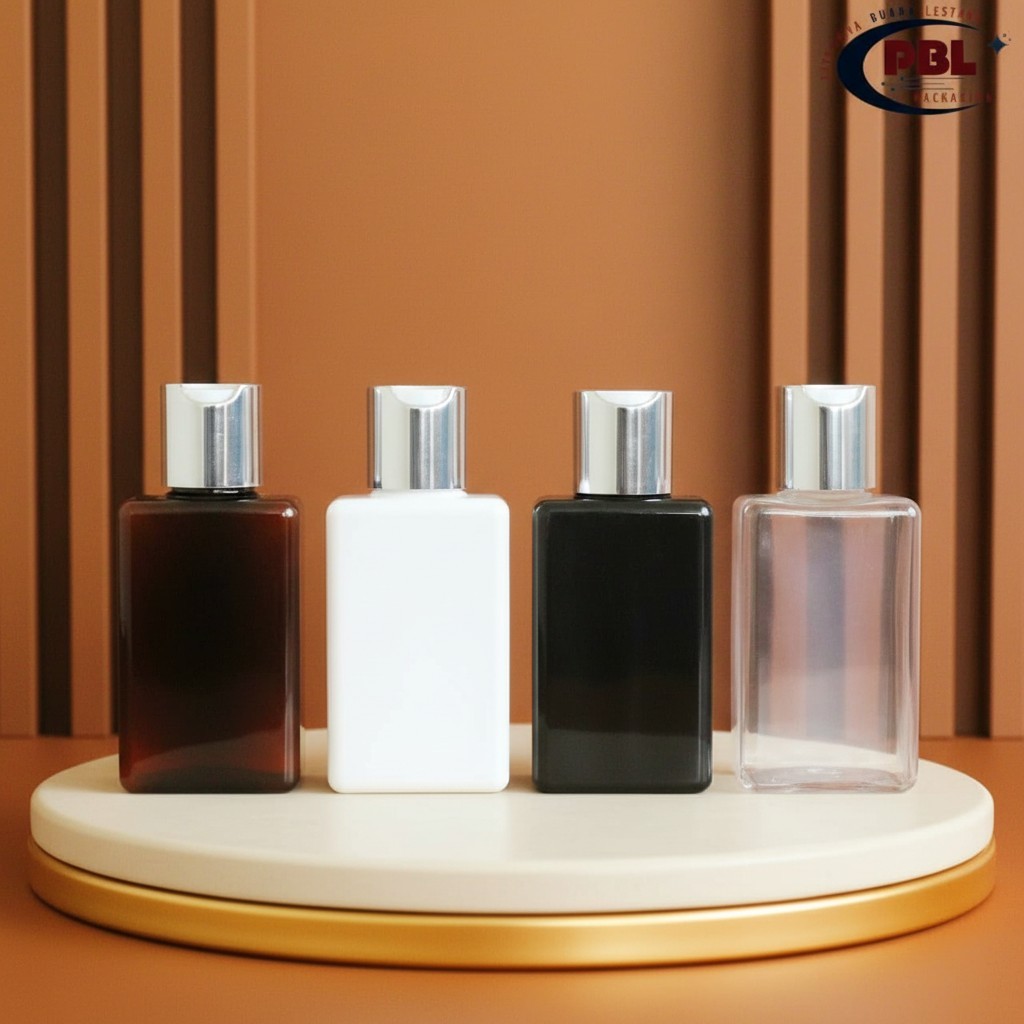 Botol Presstop 100ml Kotak Varian Warna  - Tutup Disctop Presstop Alumunium Silver Neck 24 / Botol P