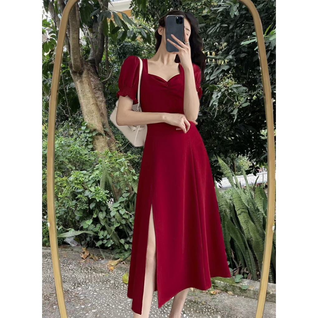 dress wanita kekinian korean style princess pesta murah import big size natal evening midi Lengan Pe