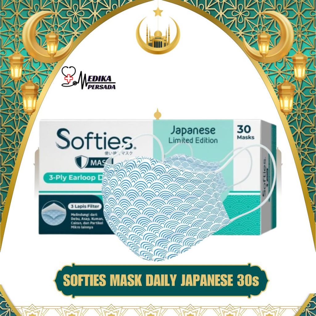 [Limited Edition] Softies Daily Mask Earloop Motif Jepang Batik Polos isi 30pcs (Masker Daily)