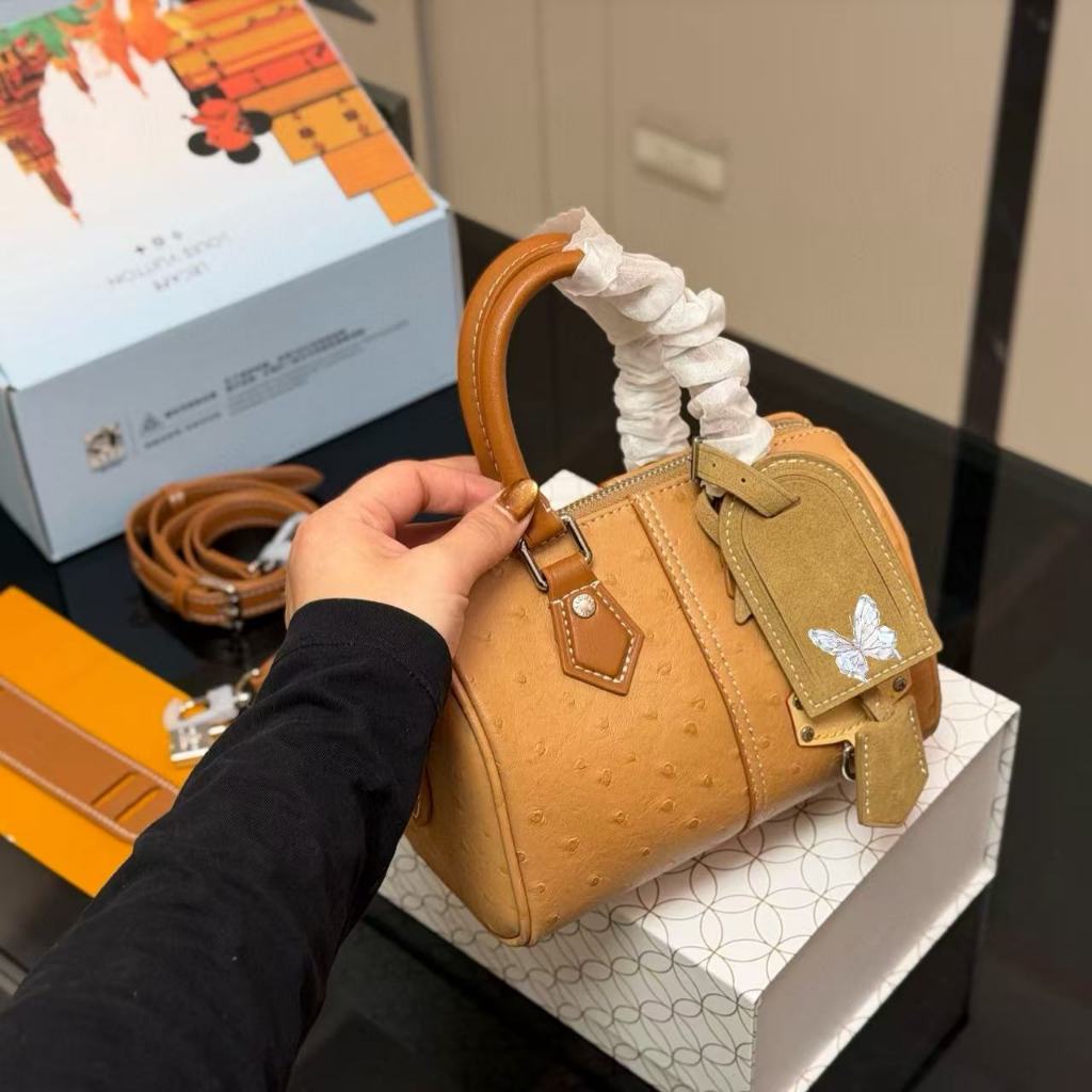 Pre Order Ostrich Pillow Bag 18×13cm Tas Boston Mini Premium Kulit Eksotis dengan Strap Lepas Pasang