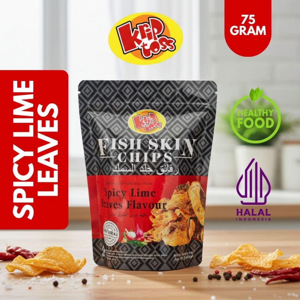 Kriptoss - Keripik Kulit Ikan / Fish Skin - Spicy / Pedas 75gr -  Healthy Snack/Camilan /Makanan rin