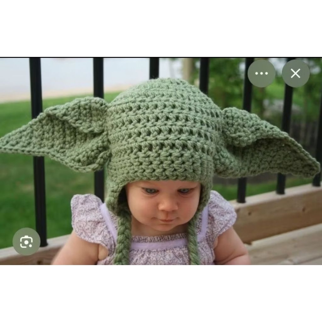 Baby yoda crochet hat cute (Topi Kupluk Anak Bayi)