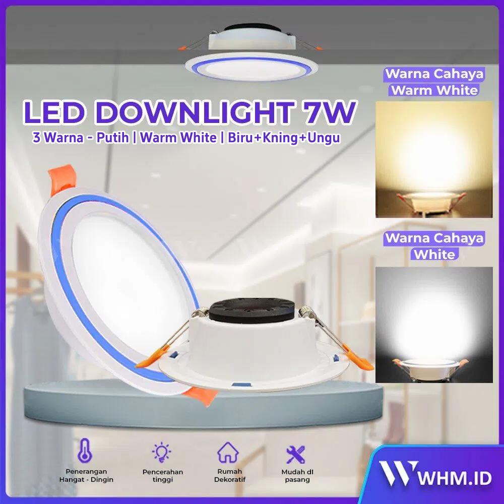 Murah 10PCS Lampu Downlight LED 7W Bingkai Biru / Hemat Listrik / Super Terang untuk Ruang Tamu / Ka