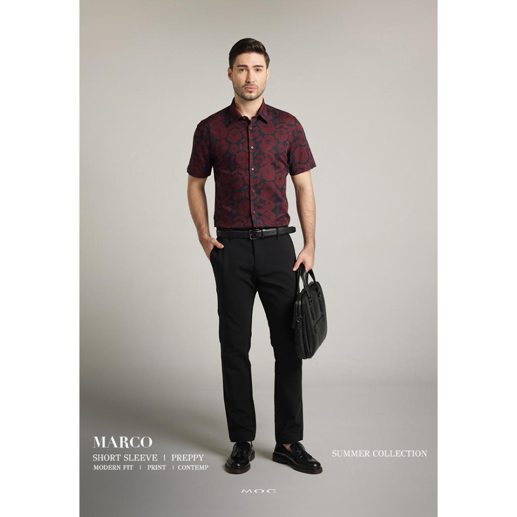 MOC - Kemeja Motif Pria Lengan Pendek Marco - Maroon