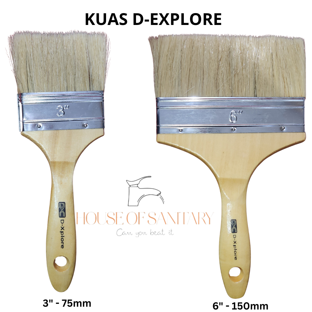 D-EXPLORE Kuas Cat Premium ukuran 3" 6" D-EXPLORE/ KUAS GAGANG KAYU HALUS/ Kuas Cat Minyak Tembok Di