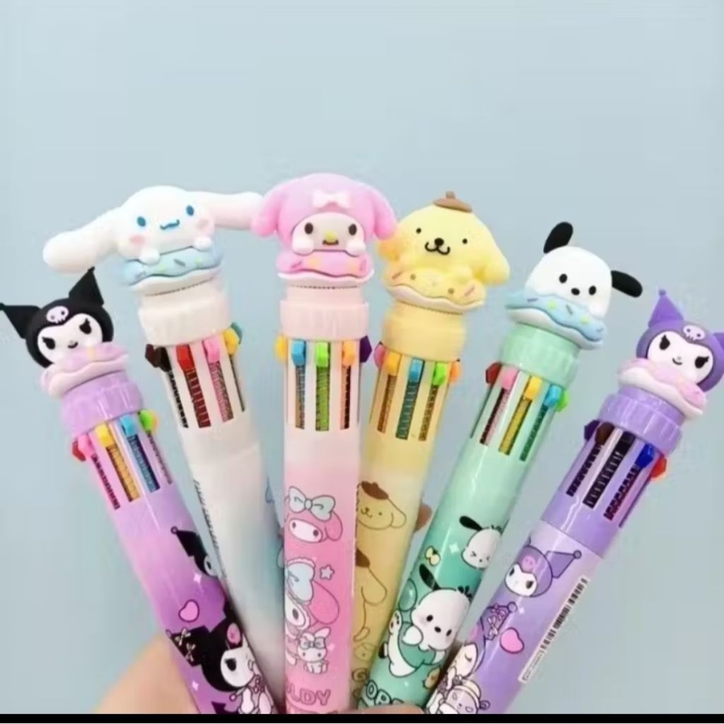 SS Pulpen Multi Warna 10 in 1 Karakter Sanrio Cute Alat Tulis Sekolah Estetik
