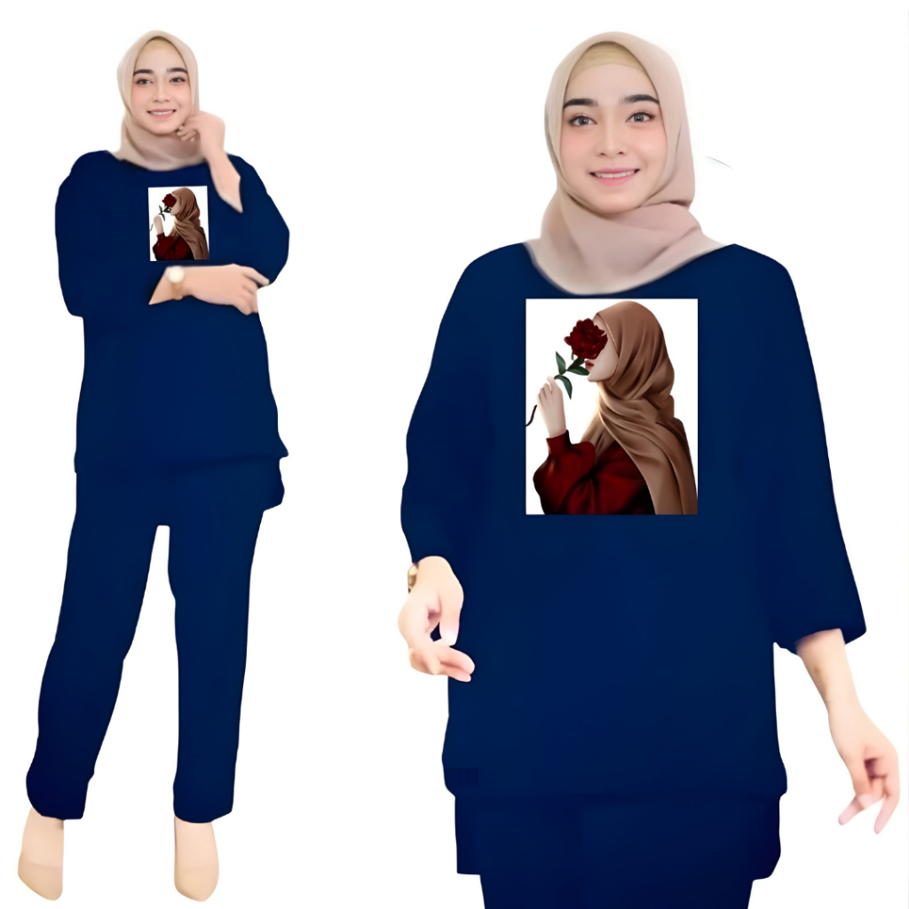 Setelan Kaos Wanita Dewasa Oversize Ld 130 cm Terbaru Bahan Babyterry Baju One Set Jumbo Mawar