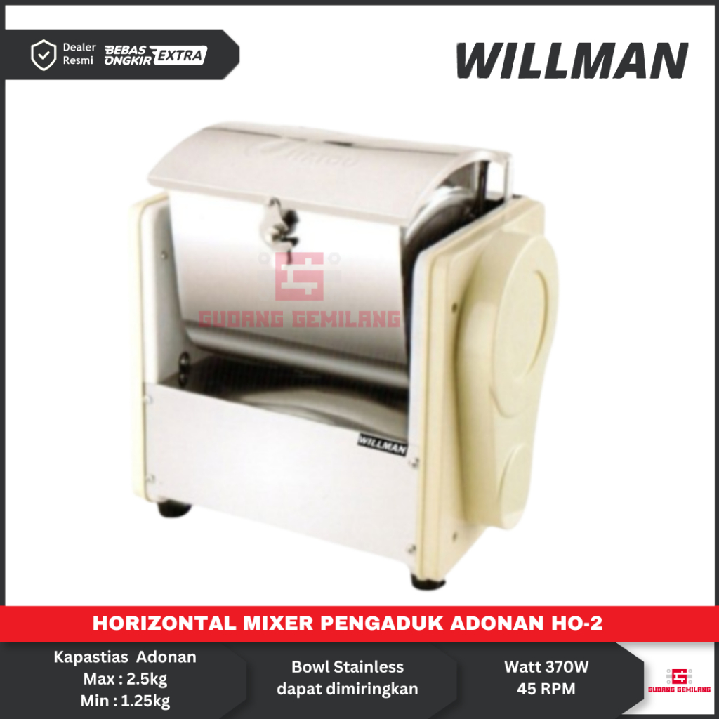Mesin Pengaduk Adonan Mie Pempek  Cireng Dimsum Mesin Pencampur Adonan  Dough Mixer WILLMAN HO-2 Sta