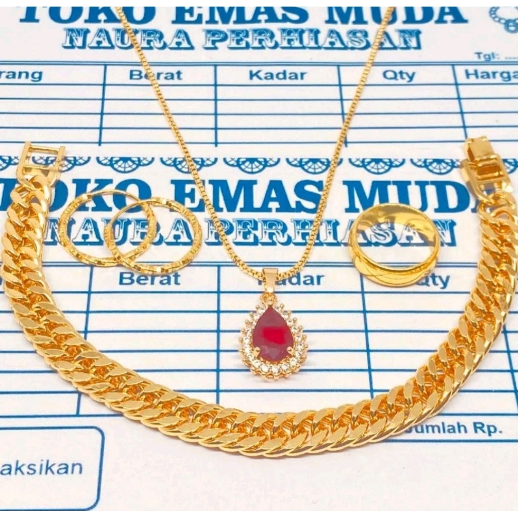 1 Set Perhiasan Lapis Emas Muda 24K Cantik Mewah Elegan