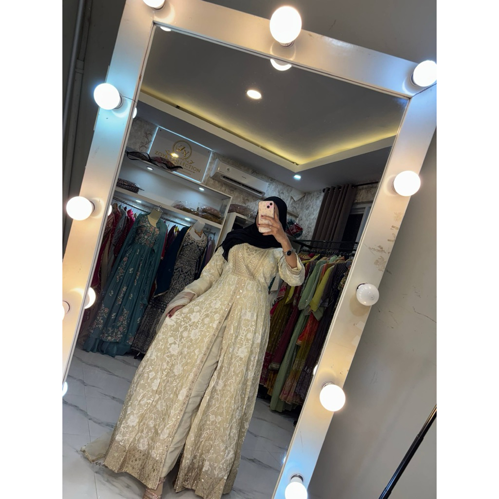 DRESS INDIA SETELAN CELANA PREMIUM SUTRA BROKEN WHITE