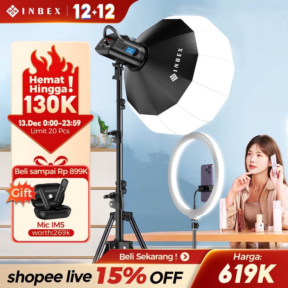 [200K OFF-Garansi 1 Thn] INBEX IL-100S Lampu 100W Studio Softbox Lighting Kontent Live streaming Pem