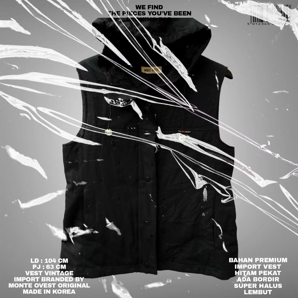 MONTE OVEST ORIGINAL KOREAN VEST JACKET/BLACK VEST JACKET HOODIE PREMIUM KOREAN LOOK KORENA STYLE VI