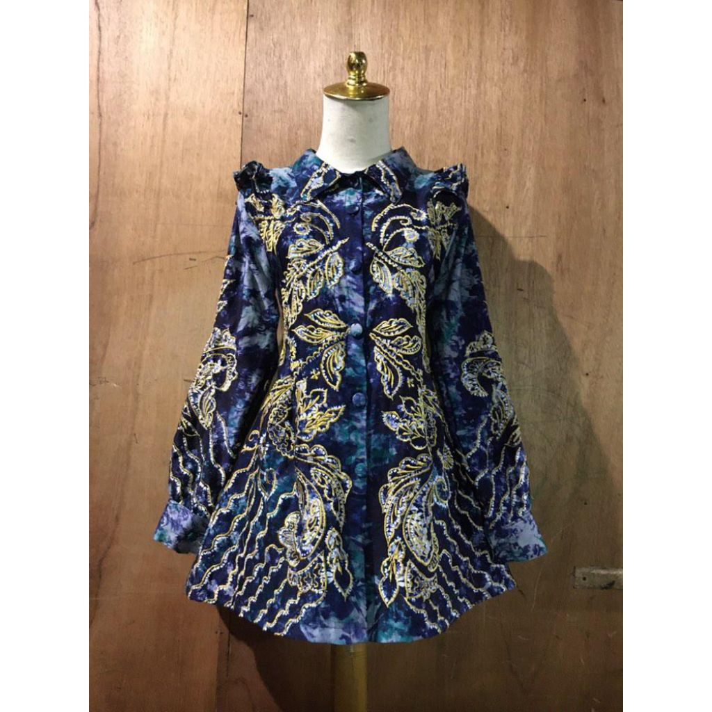 blouse sasirangan bordir rempel bahu kancing depan