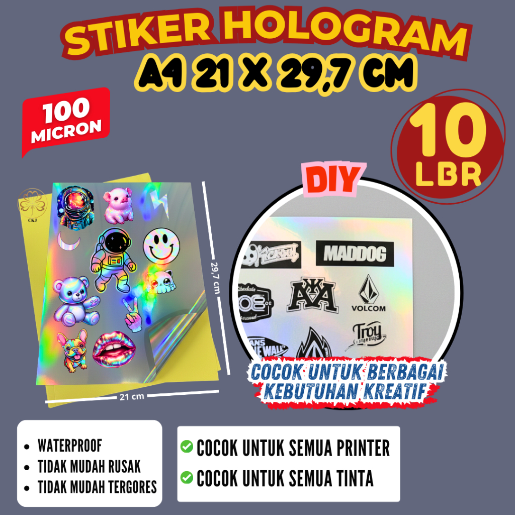 STIKER HOLOGRAM A4 INKJET ISI 10 LEMBAR WATERPROOF /STICKER HOLOGRAM UKURAN A4 ANTI AIR
