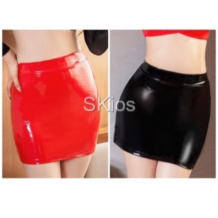 Lingerie Mini Skirt Patent Leather Glossy Rok Mini Ketat L337