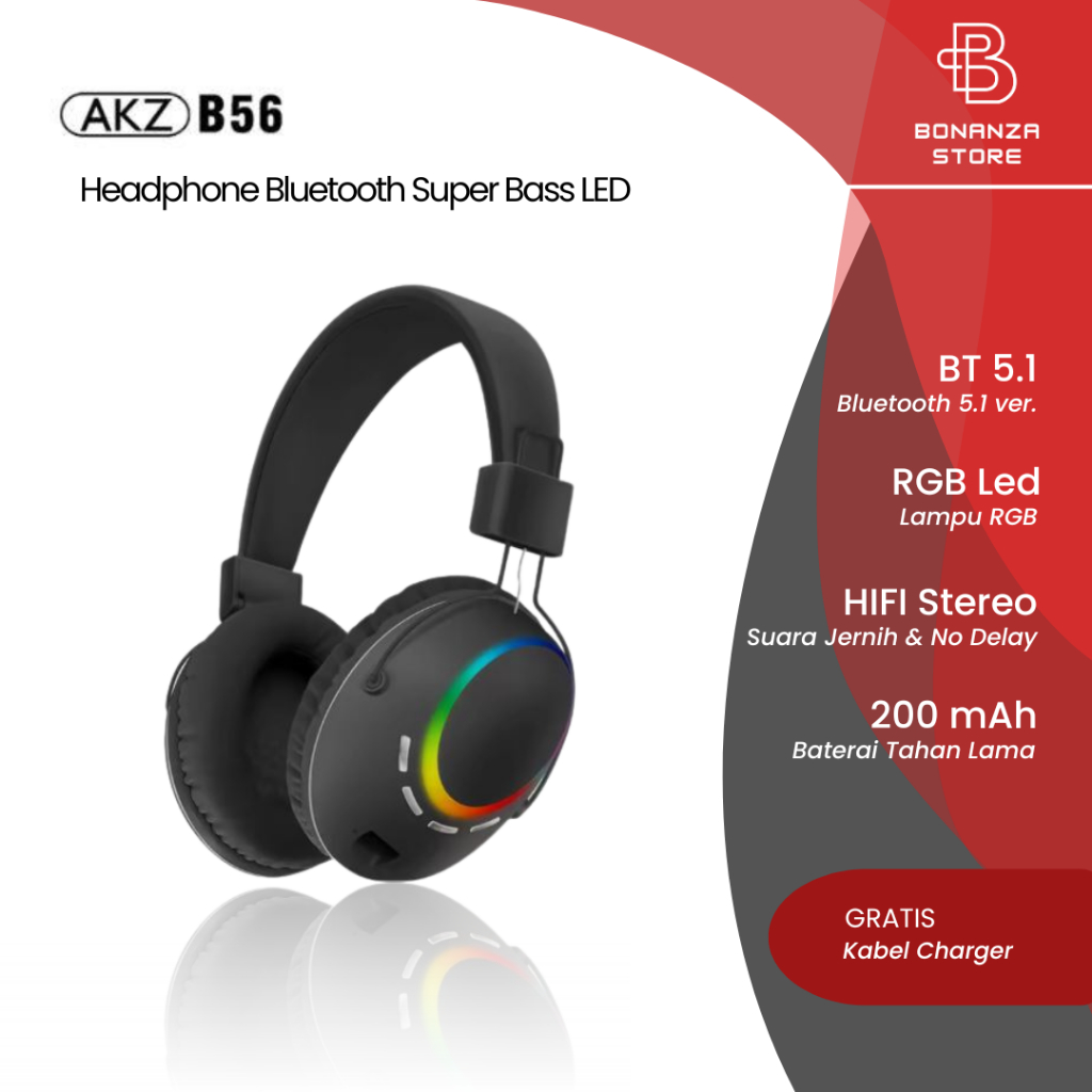 Headphone Bluetooth Super Bass LED