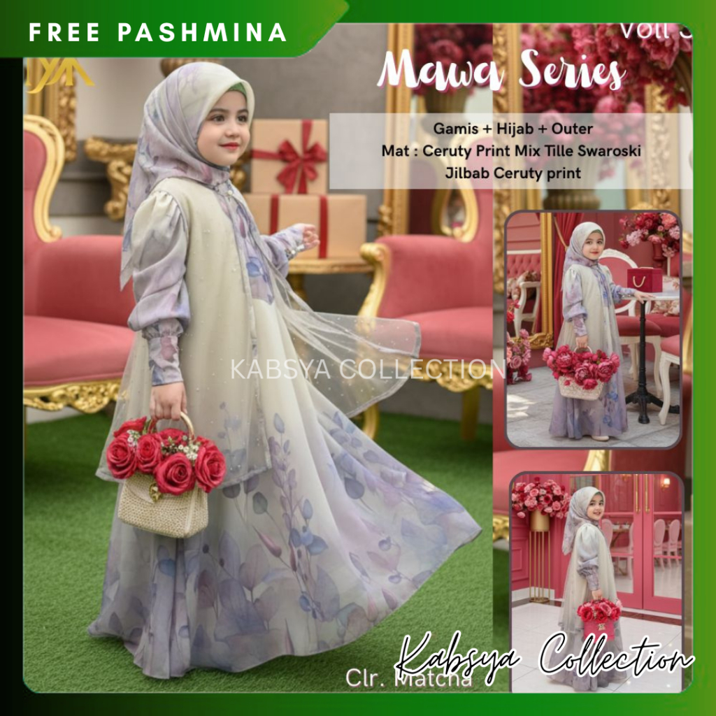 INSTANT COD Baju Gamis Anak Mawa Luxury Organza SET SYARI / Baju Muslim Anak Perempuan Bahan Cerutty