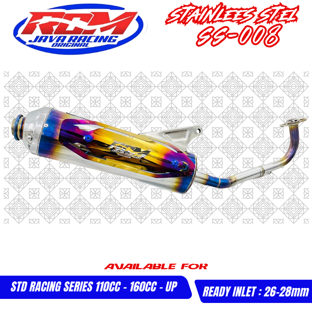 knalpot standar racing stainlees ( SS-008 ) RCM UJUNG BLUE TAMENG mio sporty/smile, beat, scoopy dll