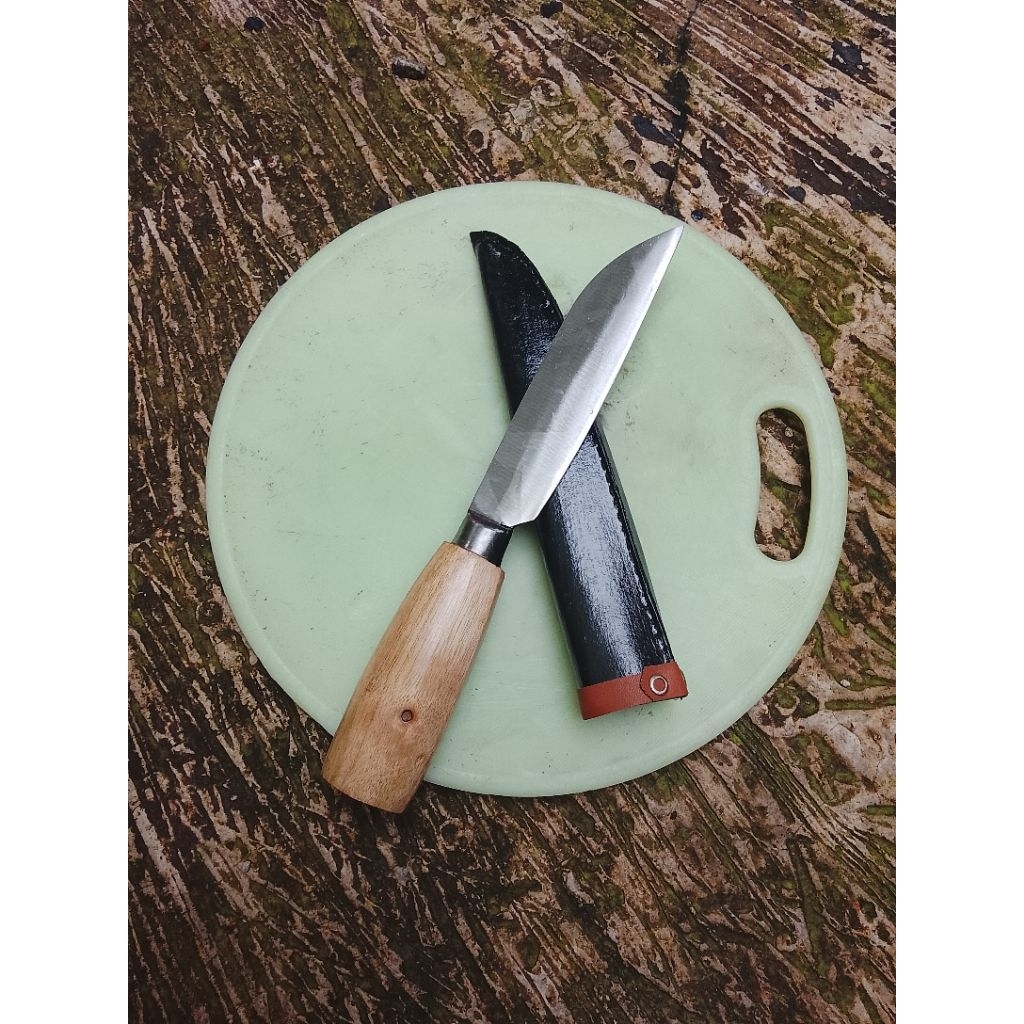 Pisau Dapur Baja 5 inch Gagang Kayu Jati Sarung Kalp