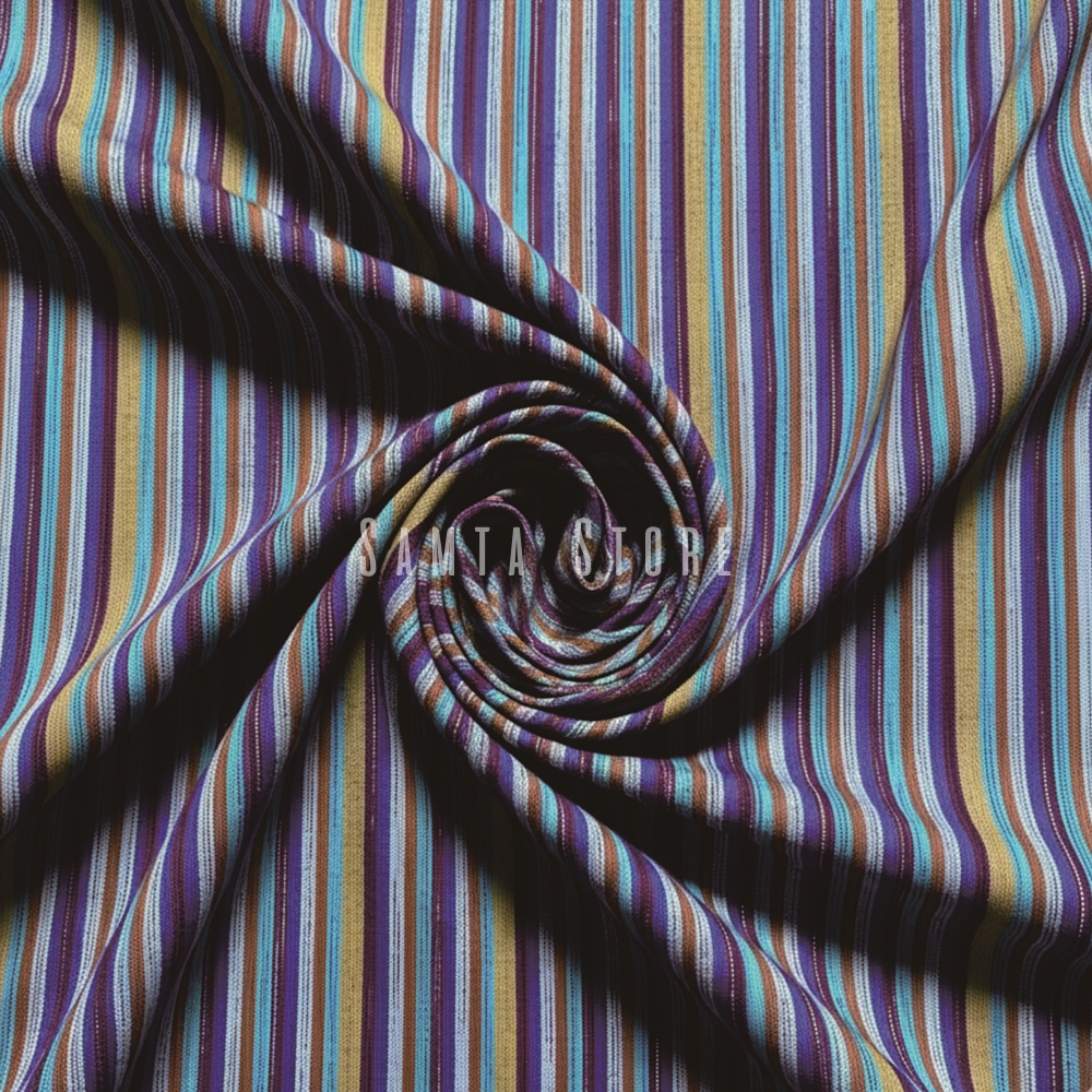 Kain Tenun Asli Motif Salur Kuning Biru Merah Putih Ungu