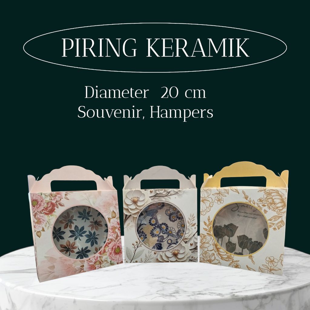 Ready souvenir piring keramik, hampers, kado, piring + box, piring aesthetic