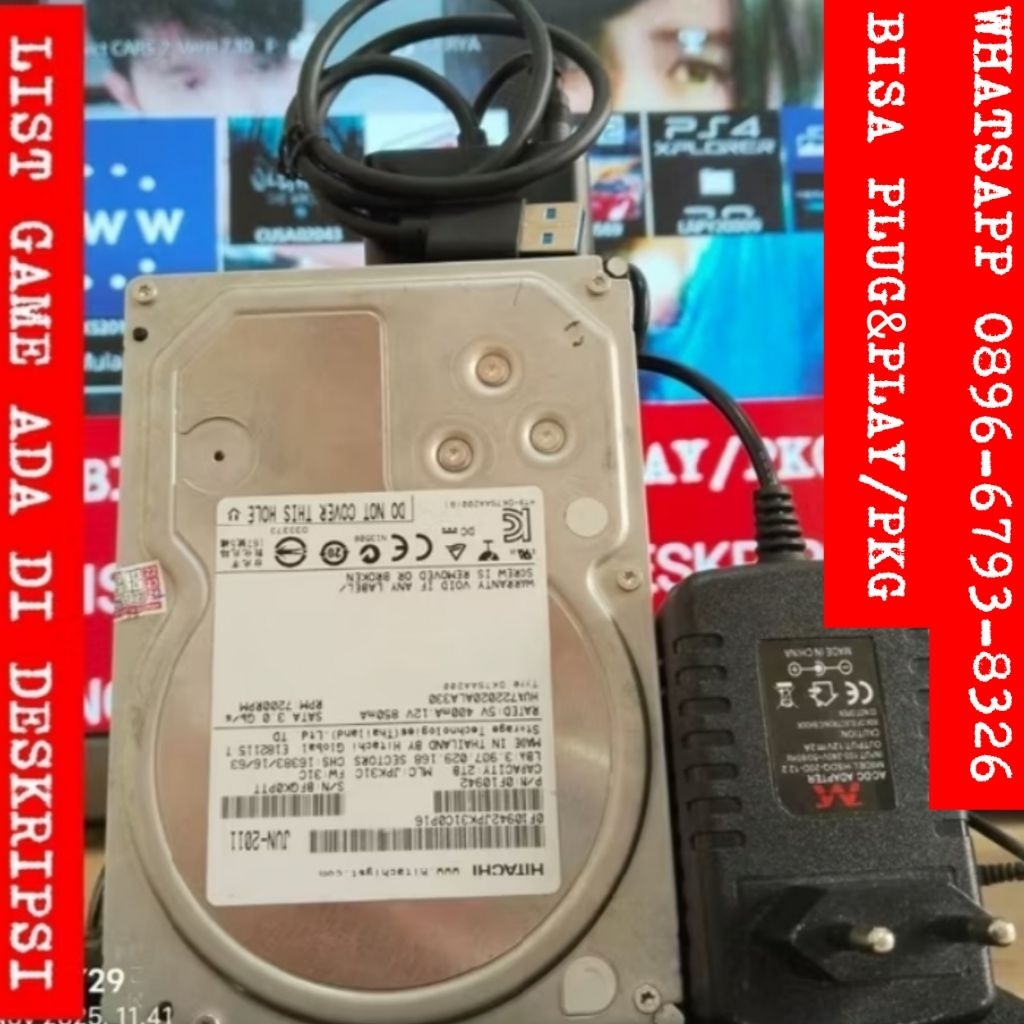 HARDISK/HDD PS4 HEN 2TB/2000GB+FU££ ISI GAME BISA REQUEST+KABEL SATA USB 3.0+ADAPTOR