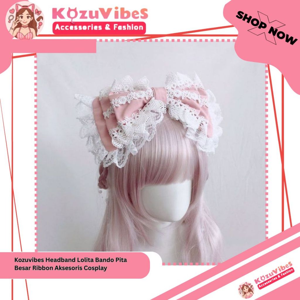 Kozuvibes Headband Lolita Bando Pita Besar Ribbon Aksesoris Cosplay