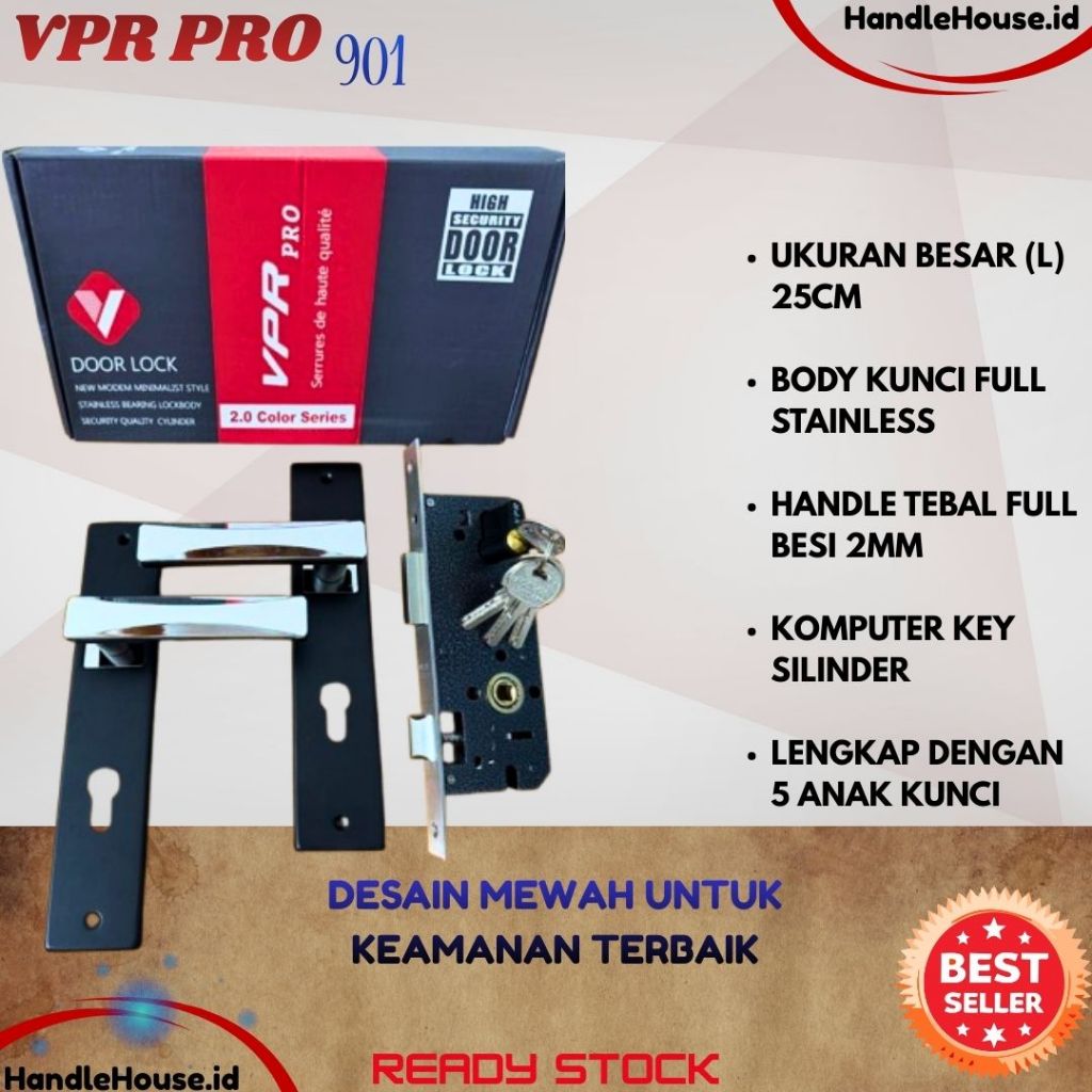 Handle Kunci Pintu Premium Hitam VPR PRO // Tebal 2mm Set Komplit Gagang pintu 1set komplit super me