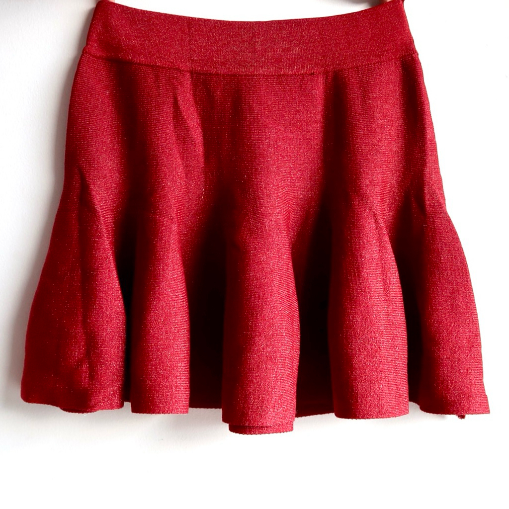 Red Glitter Flare Skirt