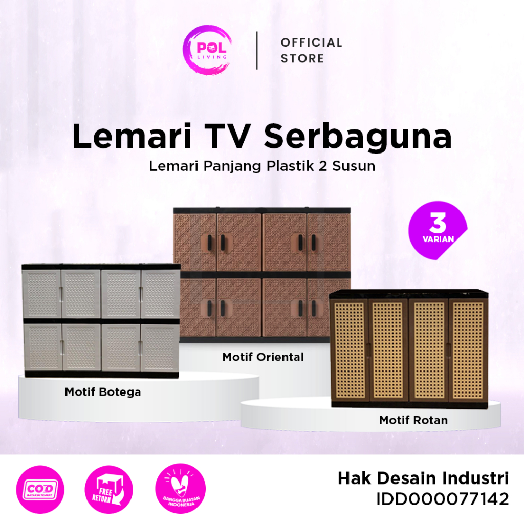 POL - Lemari TV Serbaguna Rotan Plastik 2 Susun