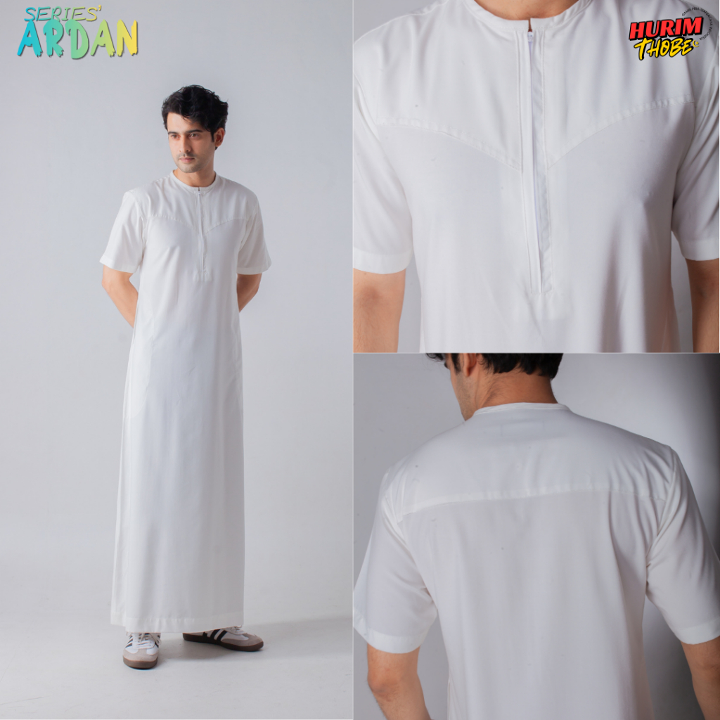 Jubah Pria Lengan Pendek SlimFit Ardan Series Warna Putih BY HURIM